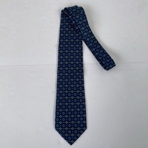 Fendi Cravatte Silk Tie Navy Blue with Light Blue Fendi Logo Yellow Dots